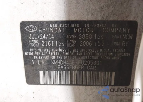 2015 Hyundai Elantra Limited/Se из США, поврежденный, VIN KMHDH4AEXFU295391